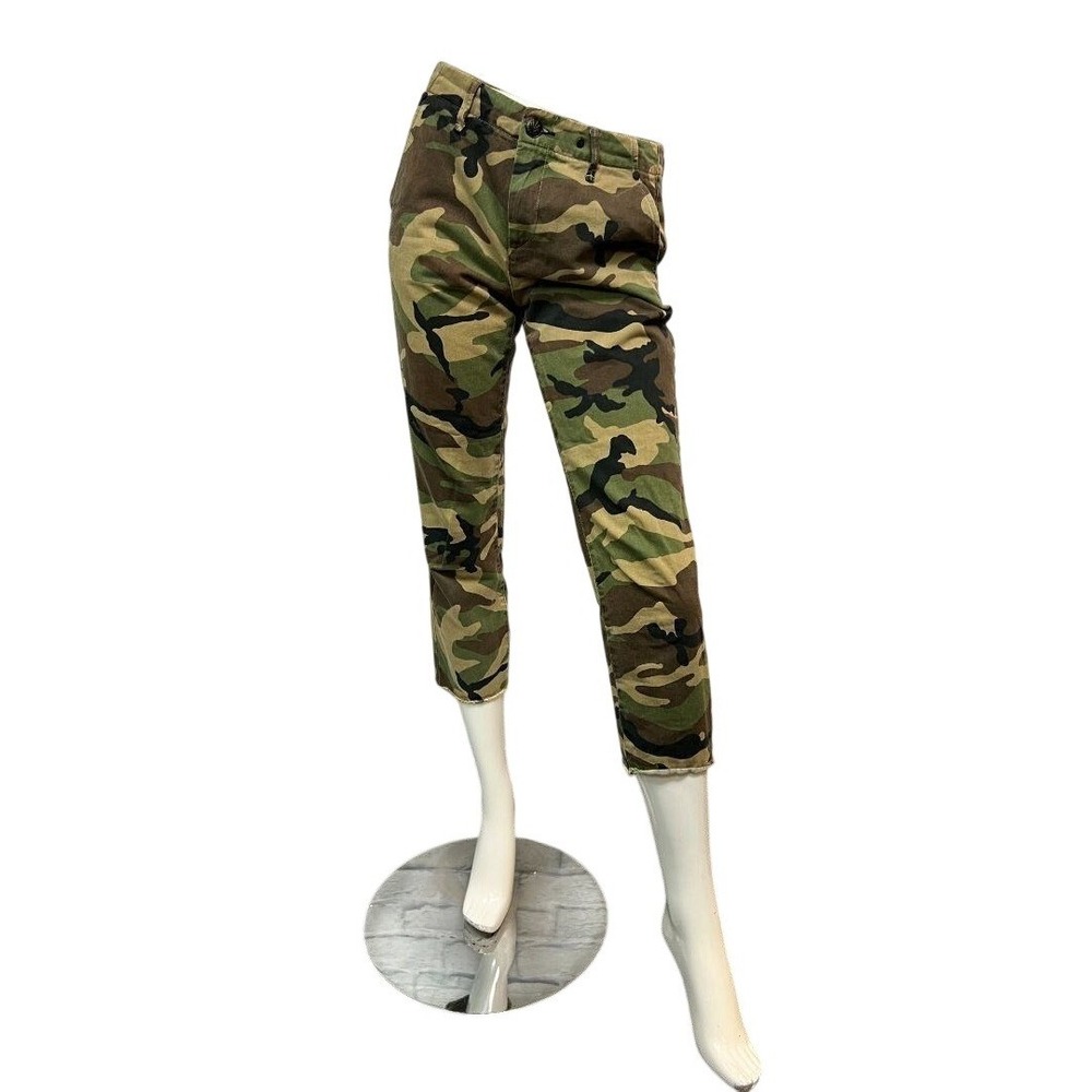Rag & Bone Camo Pants Women 0 Green Excellent Slim Crop Raw Hem